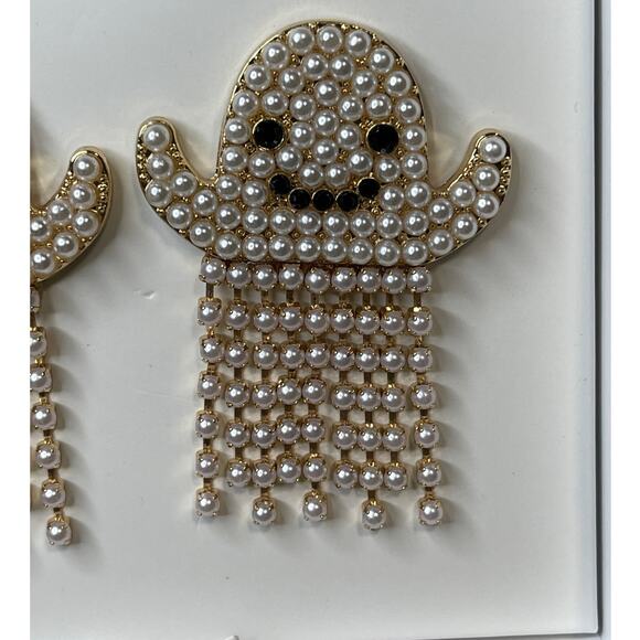 BaubleBar Boo Hoo Don’t Cry Dancing Ghost Pearl Halloween Earrings NEW White - Picture 2 of 9